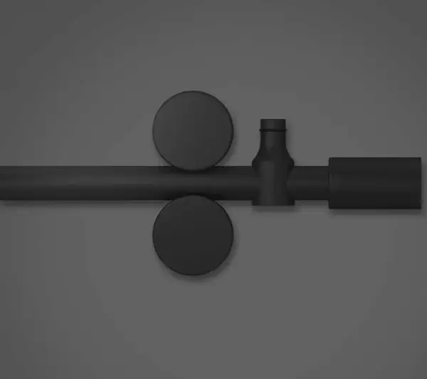 Close-up of the matte black roller hardware used in the Skyline Sliding Shower Door.