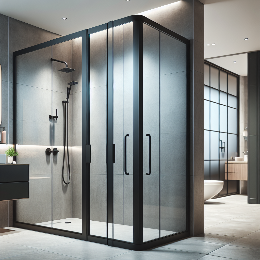 A matte black classic swing shower door, enhancing the elegance in bathroom decor.