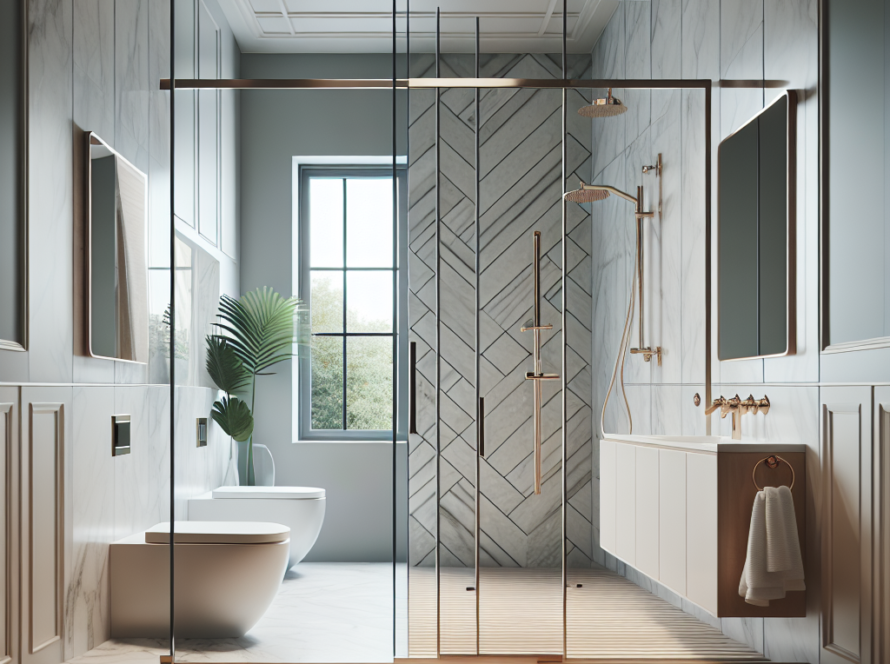 Classy modern sliding shower doors introducing a contemporary flair.