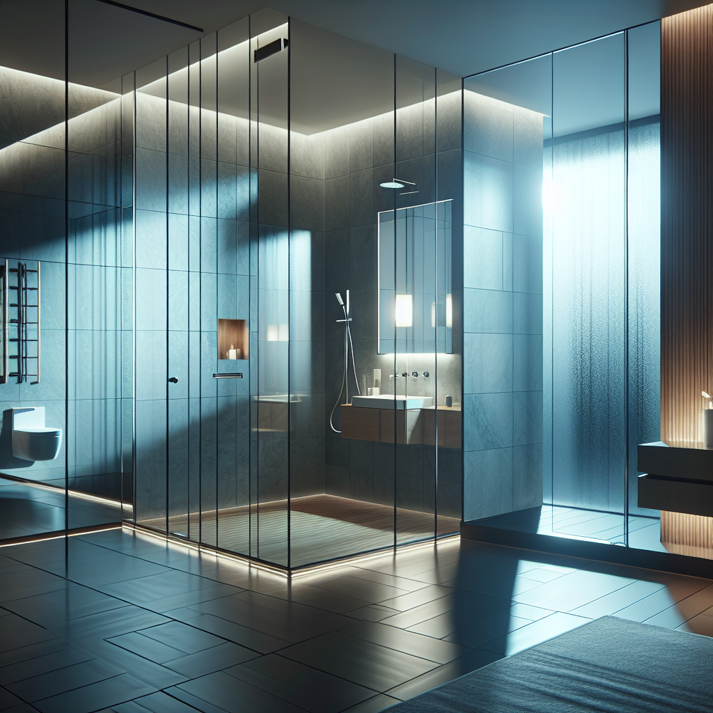 Experienced professional installing a customized shower door in a newly refurbished bathroom.
