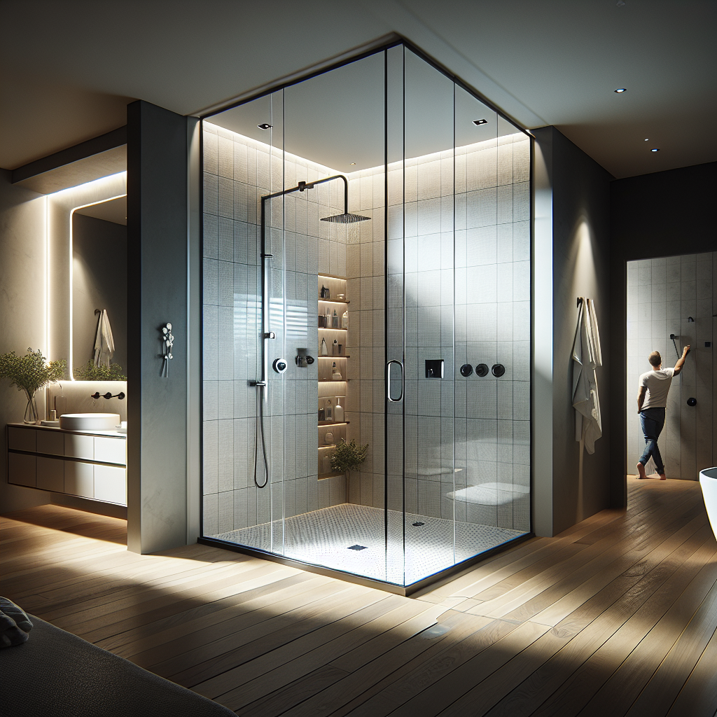 A modern, contemporary design of custom shower door installation process, presenting a new approach.