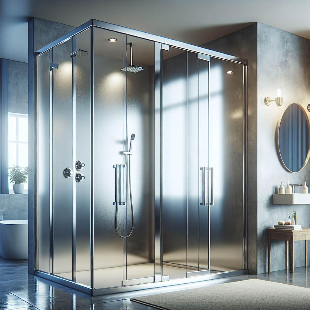 Deluxe chrome shower doors in a modern design.