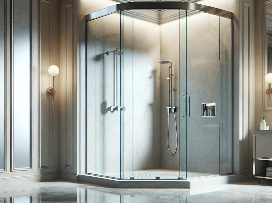 A photo featuring an ultra-modern and contemporary design of Deluxe Shower Doors for an exceptional bathroom experience.