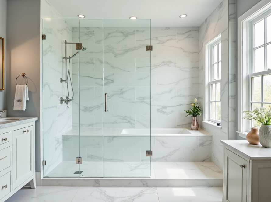 Professional bathroom glass door installation near Walpole MA