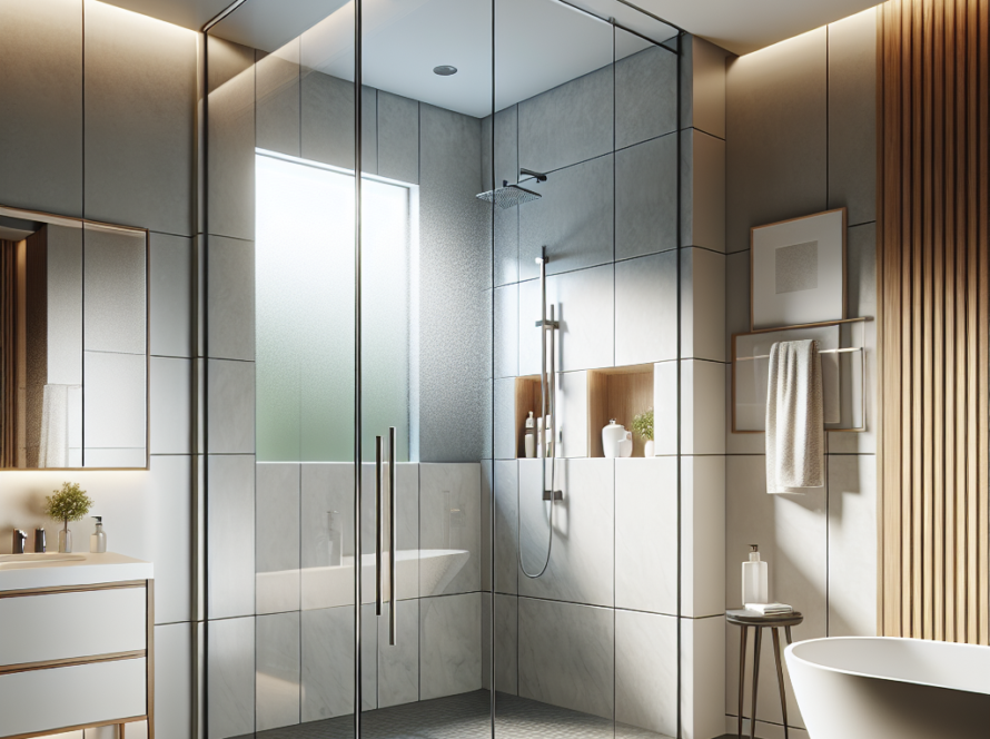 Custom-made hinged shower doors delivering exceptional bathing experiences through professional installation and unique designs, depicted with a modern and contemporary twist.