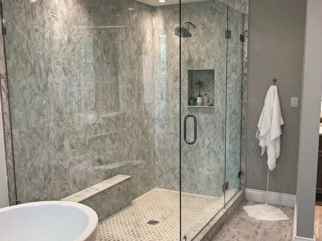 A professional hand installing a new shower door in a bathroom near Sudbury, MA, ensuring high-quality craftsmanship.