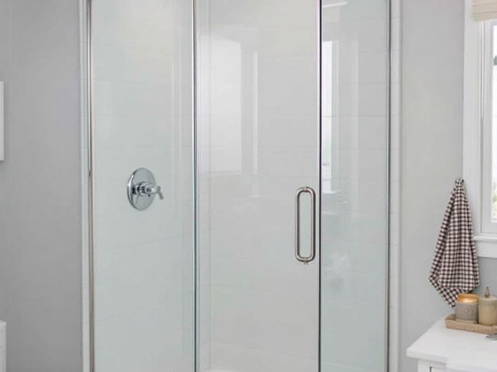 Illustration of a step-by-step process for the installation of a pre-purchased shower door.