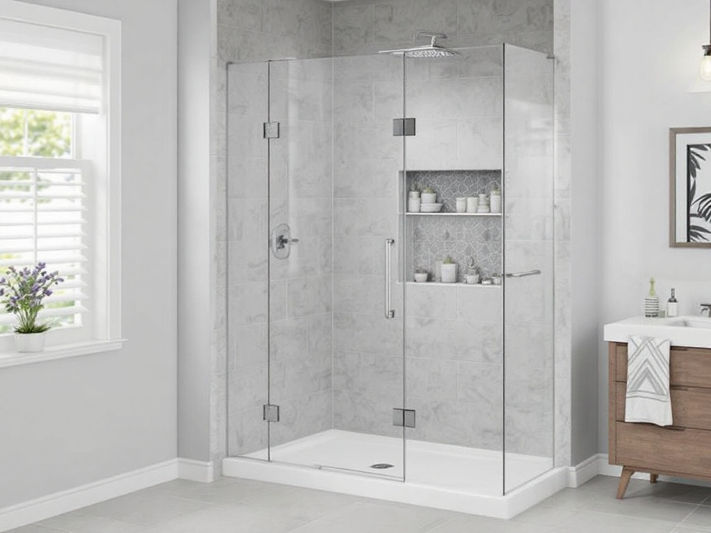 Frameless glass shower door installation adding elegance to a bathroom in Revere, MA.