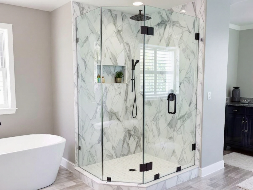 Alternative text: A modern-contemporary glass shower installed by experts near Lexington, Ma showcasing optimal artistry.