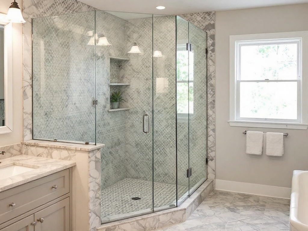 Skilled craftsmen undertaking shower glass installation in Lexington, MA.