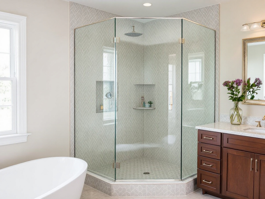 Elegant frameless glass shower door installations in Andover, MA featuring a modern, contemporary design.