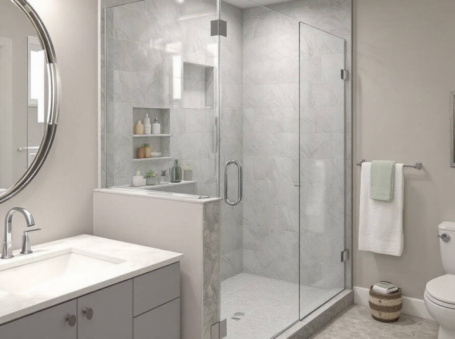 A premier shower enclosure installment near Wayland, MA showcasing cutting-edge frameless models with modern and contemporary designs.