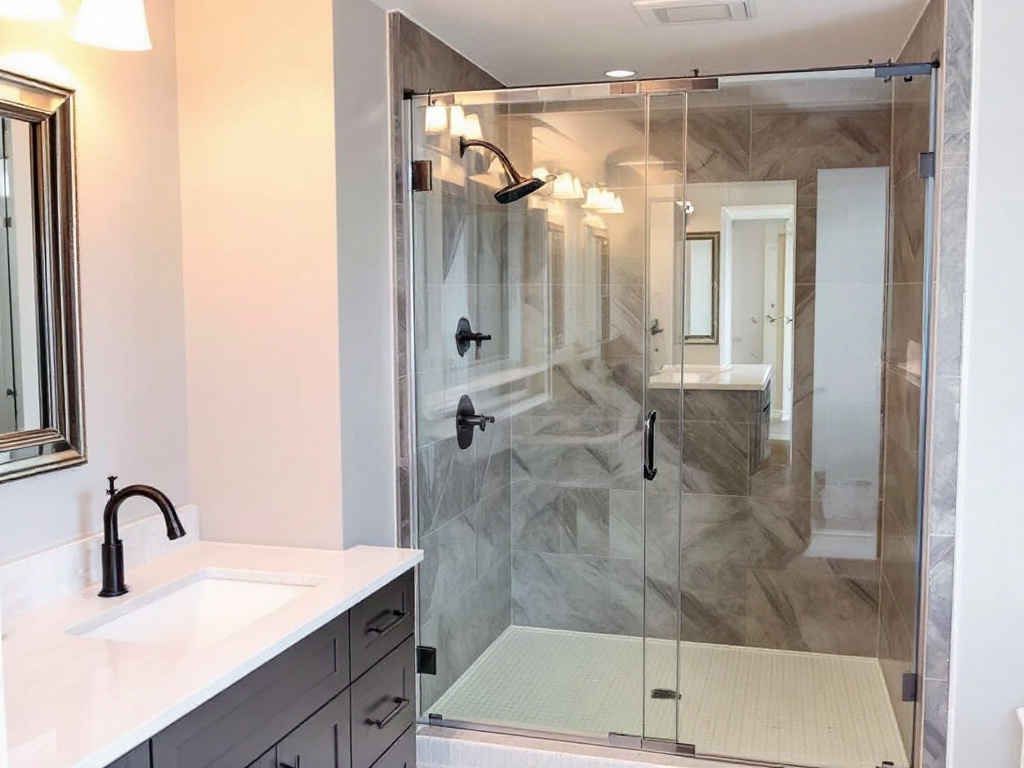 A team of professional shower door installers completing successful installation near Winchester MA.
