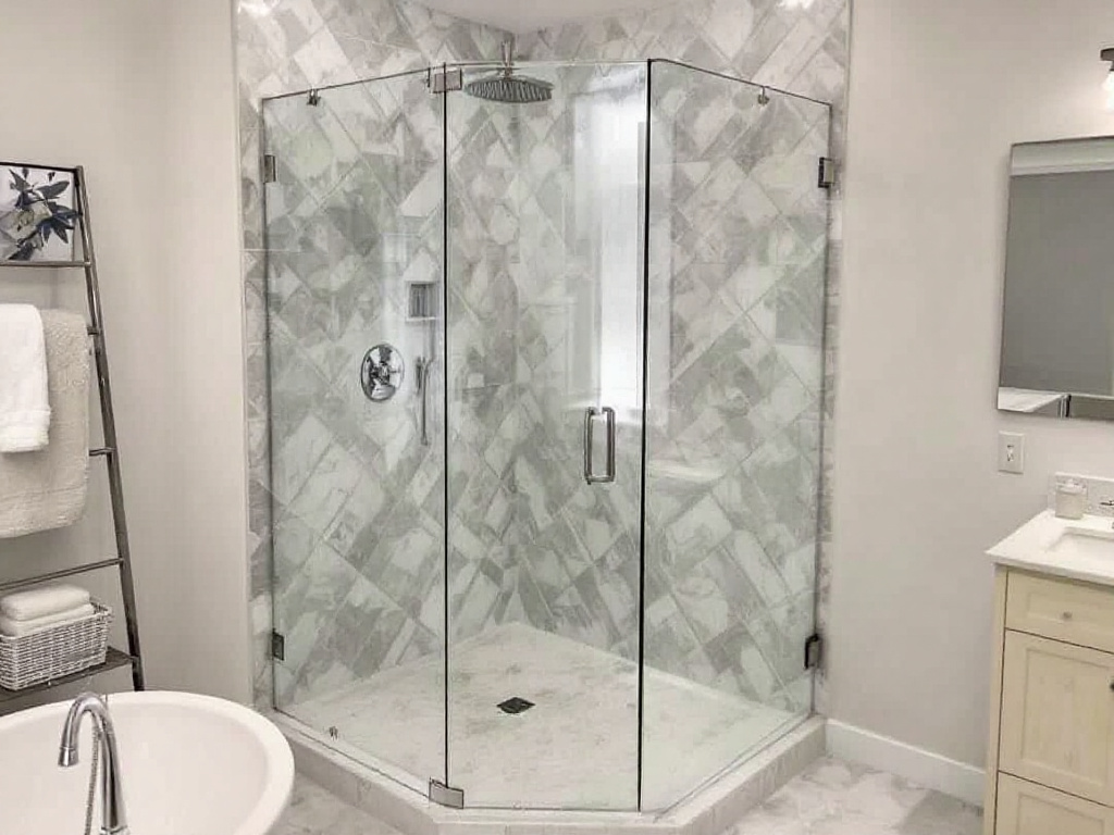 Alt-Text: An elegantly installed shower door enhancing bathroom aesthetics in Boston.