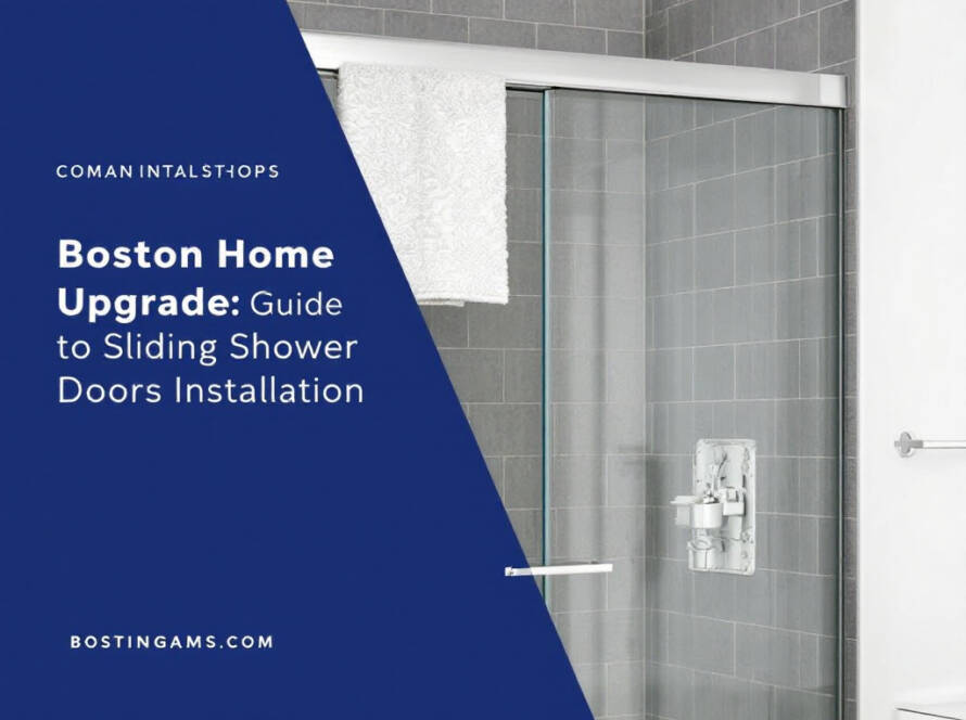 A modern design of sliding shower doors enhancing the contemporary look of a Boston home.