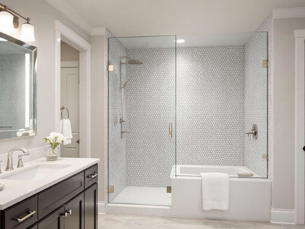 Exquisite craftsmanship for modern custom glass shower door by Boston expert installer. 