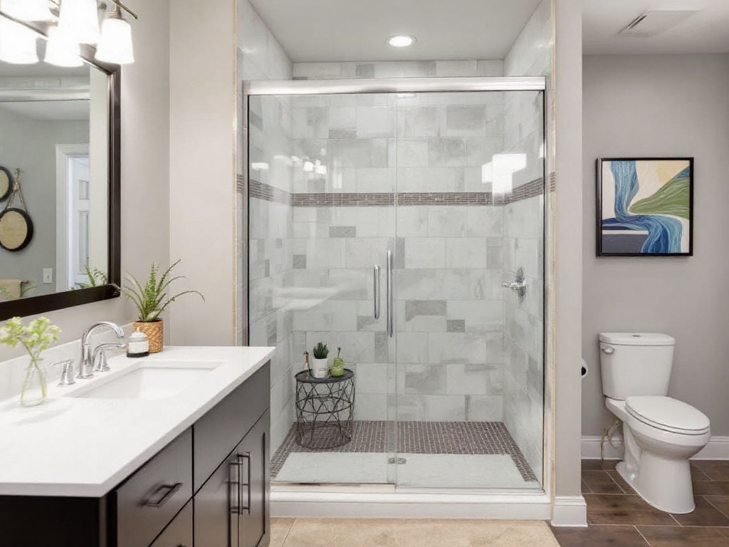 A perfectly installed custom glass shower door by Boston Shower Door demonstrating expert craftsmanship.