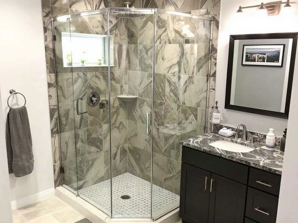 Experienced craftsman installing modern shower door in Avon, MA.
