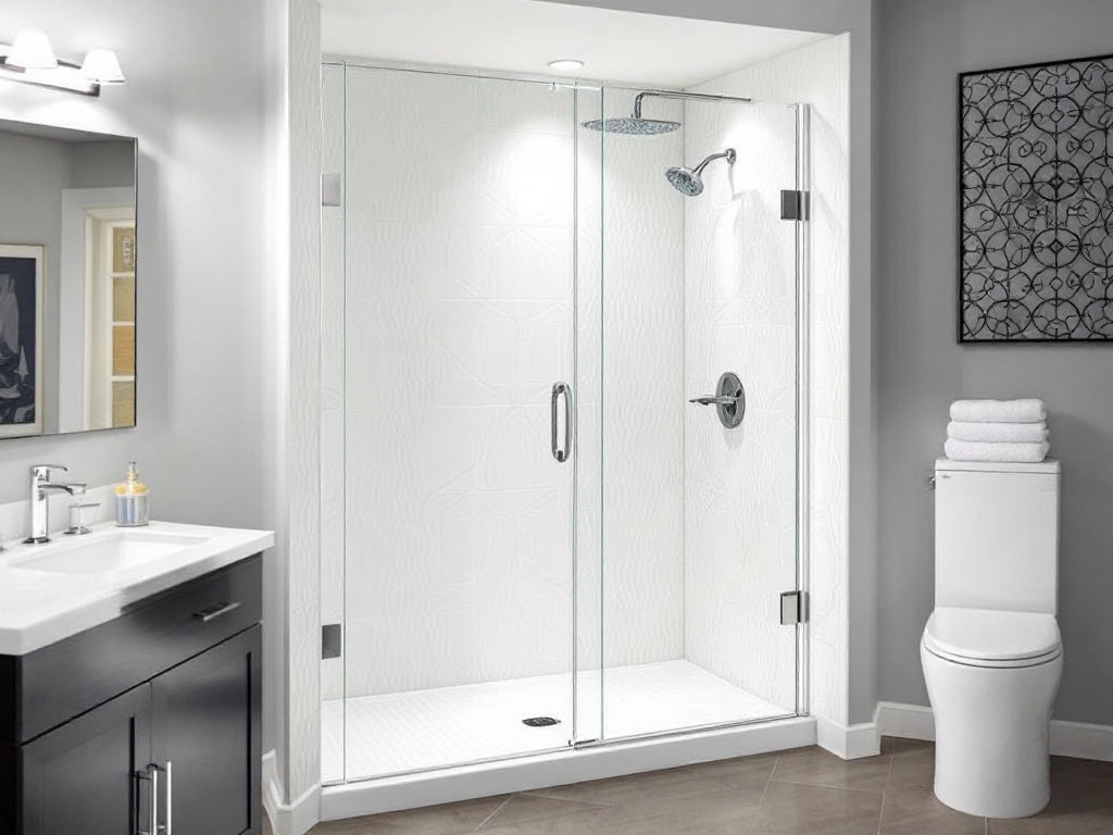 Expert team installing modern shower door in a bathroom in Boston.
