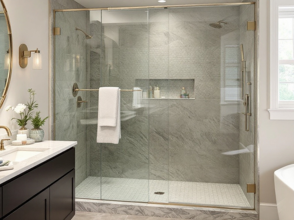 A newly installed modern shower with contemporary design in Concord MA.