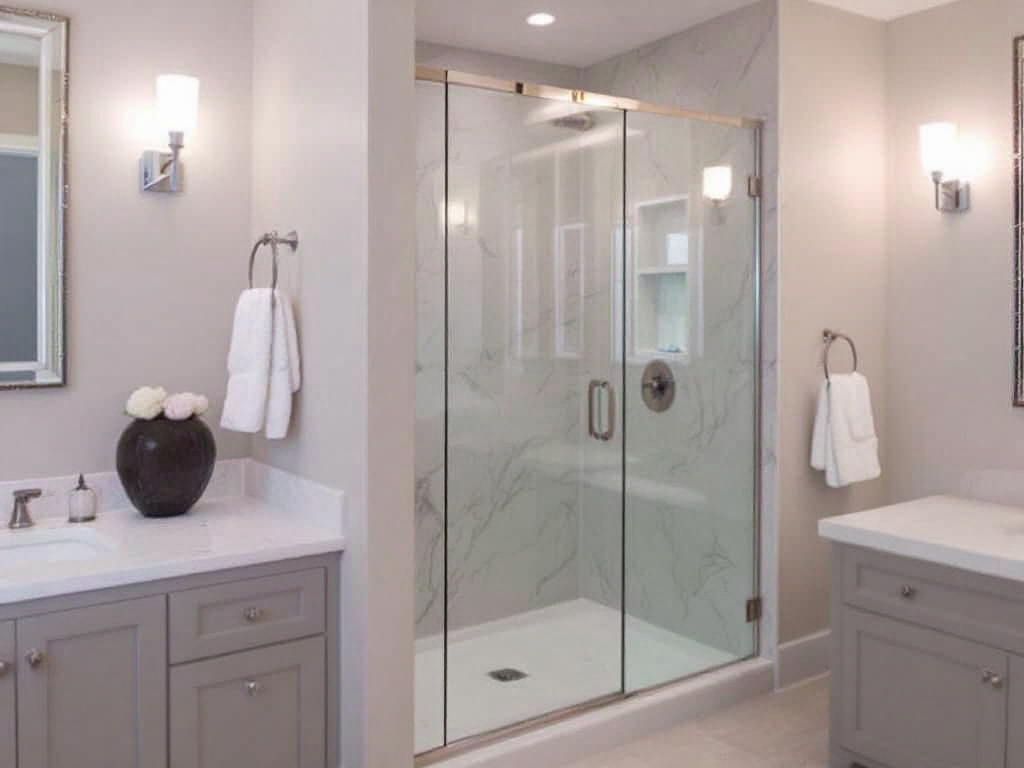 Alt Text: Skilled professionals installing a luxurious shower door near Concord, MA.