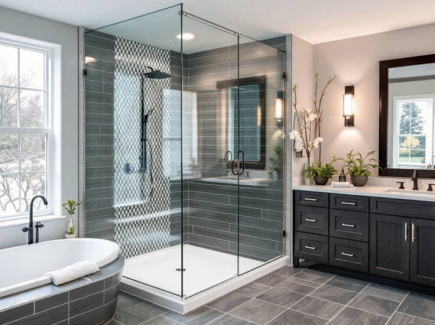 Alt Text: Modern high-end shower glass solutions provided by Boston's leading company.