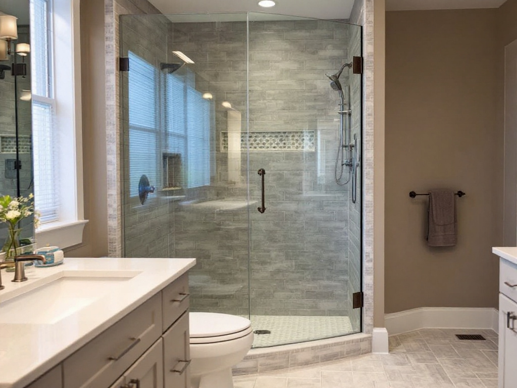 Trendy semi-frameless shower doors adding to the modern aesthetics in a contemporary home design.