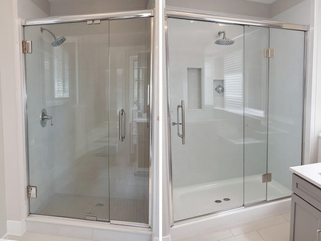 Alt Text: Elegant frameless custom shower door modernizing a bathroom 