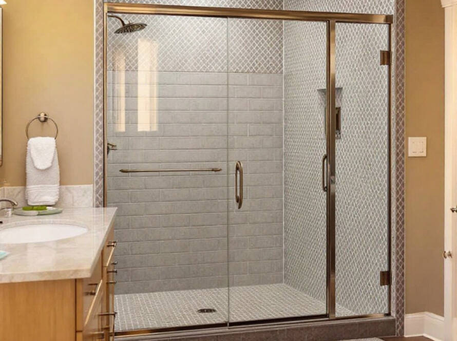 Image of a newly installed, modern shower door enhancing the elegance of a bathroom in Boston.