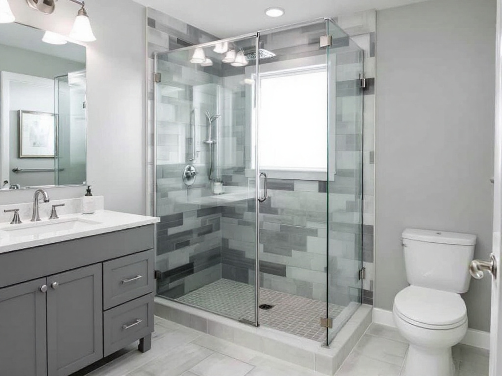 A newly installed, modern, contemporary-designed shower glass door in Canton, MA.