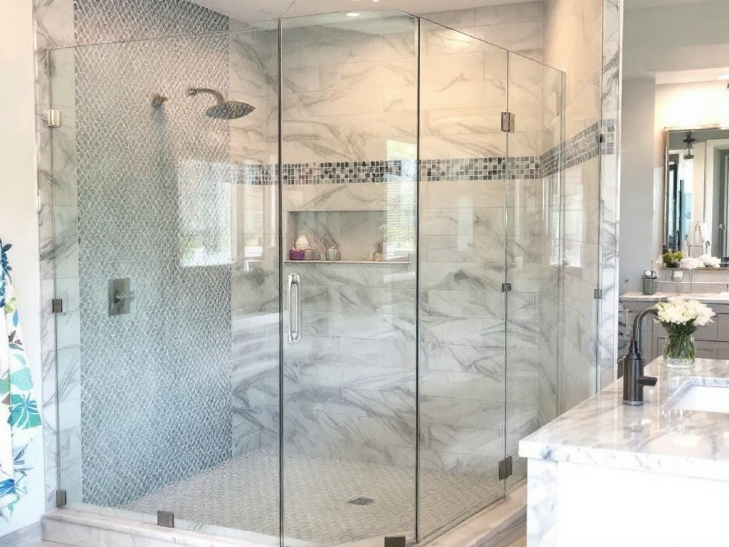 Glass shower with modern design by professional installers near Milton, MA.