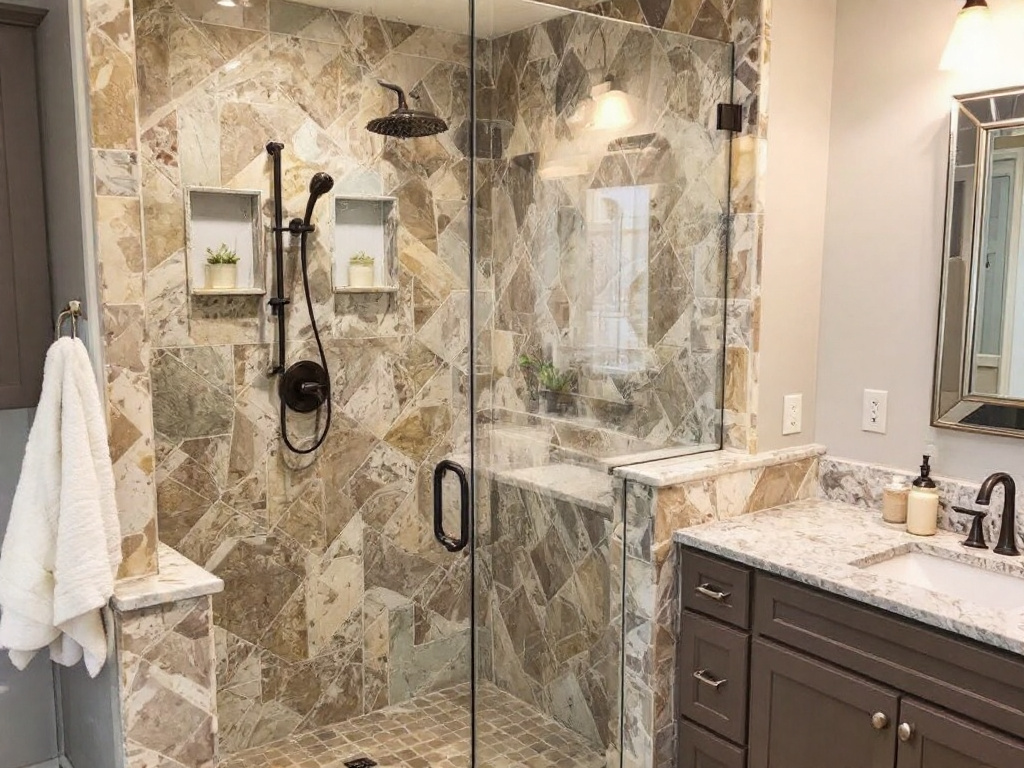 A skilled craftsman fitting a modern and contemporary designed shower door in Reading, MA.
