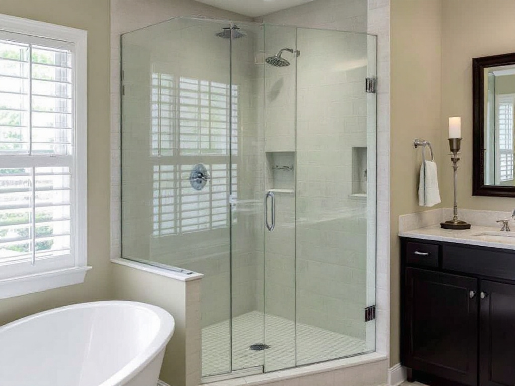 Skilled tradesperson installing a shower door as part of a high-quality service near Reading, MA.