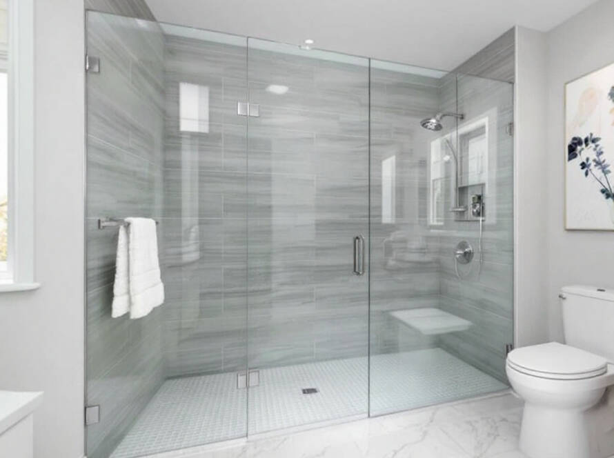 Luxurious custom frameless glass shower doors reflecting modern, contemporary design in Boston.