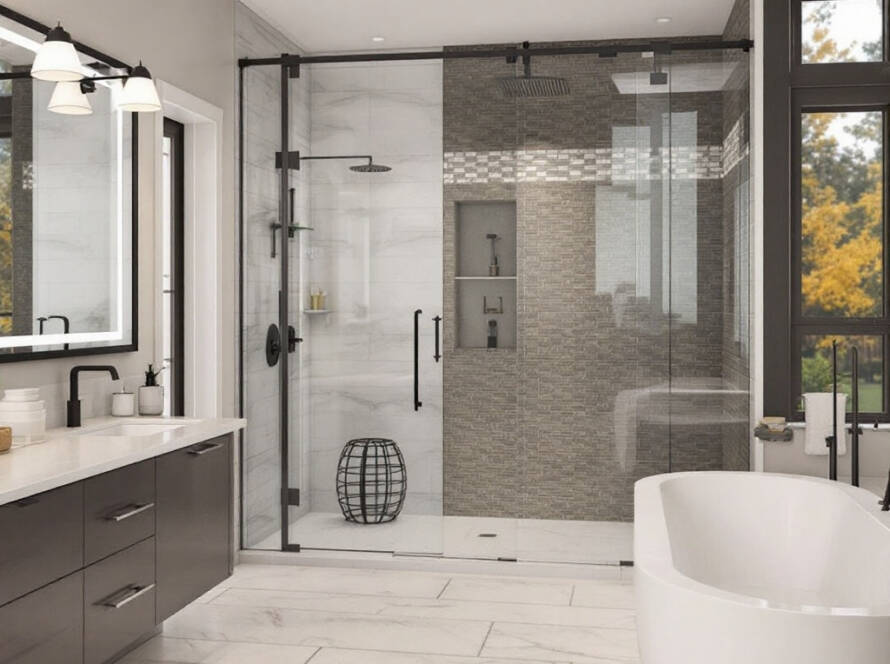 Modern, custom designed shower doors enhancing the bathing experience.