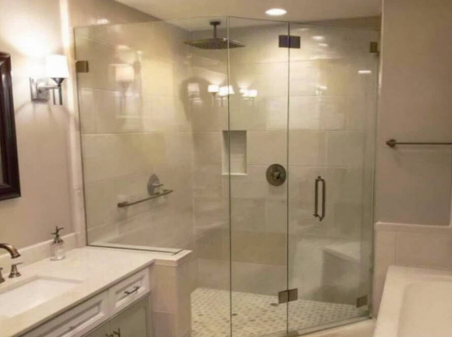 Fully finished modern frameless shower glass installation in Ashland, MA.