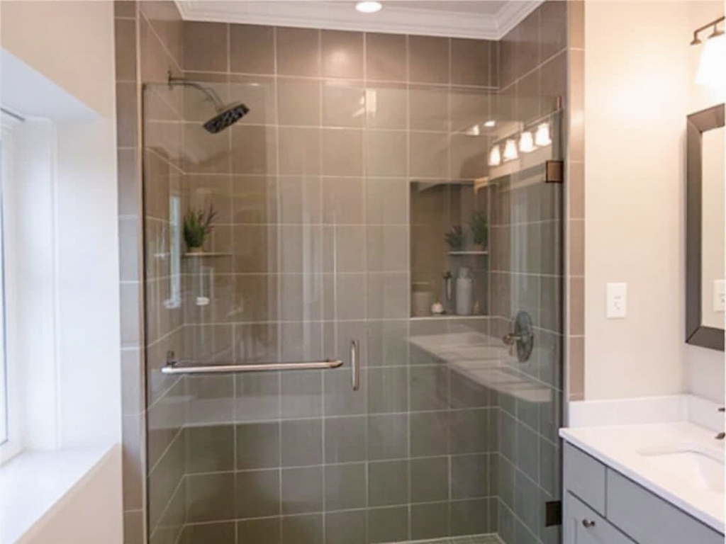 An elegant shower door installed in a Hingham residence showcasing modern, contemporary design principles.