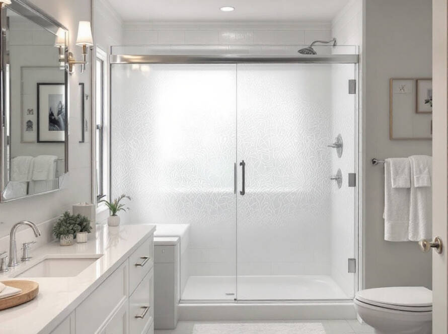 Modern and contemporary designed deluxe glass shower door installed in Needham, MA.