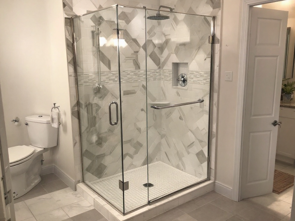 Professional shower door installation in Newton MA, featuring a modern and contemporary design.