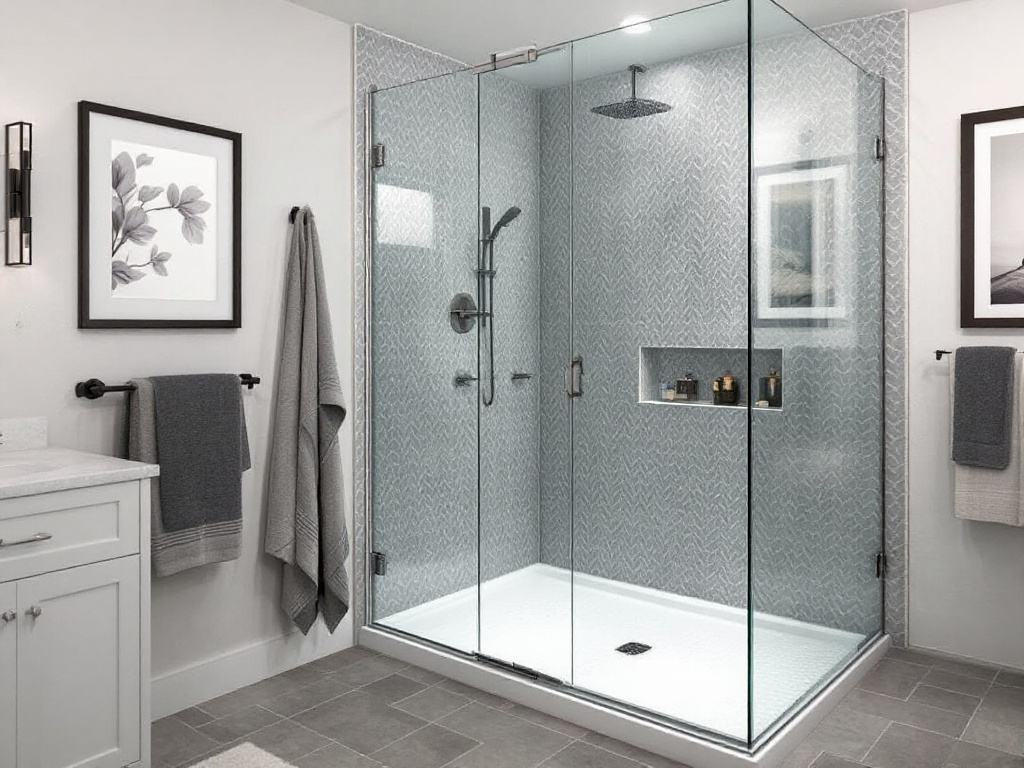 Alternative text: Expert craftsman showcasing modern, contemporary designs through custom glass installation for Boston Shower Door.
