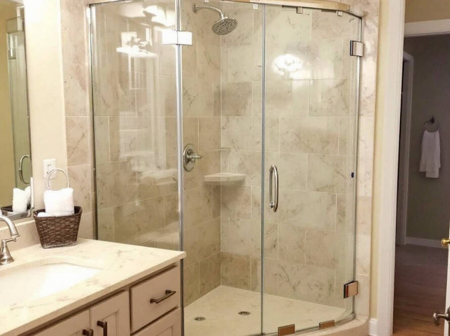 A modern contemporary design new glass shower door being replaced by expert installation team near Lynn by Boston's Comprehensive Guide.