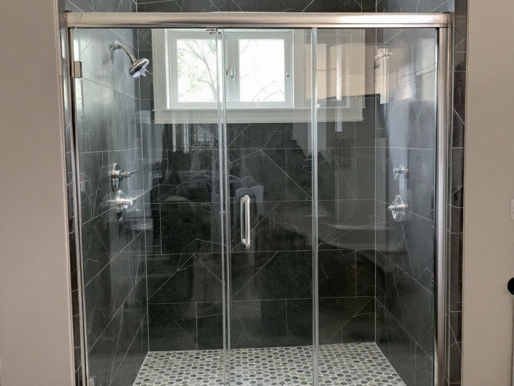 A professionally installed modern shower door with contemporary design in Hingham, MA that revolutionizes one's bathing experience.