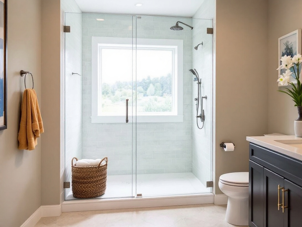 Modern glass bathroom door installation in a contemporary home near Walpole, MA. 