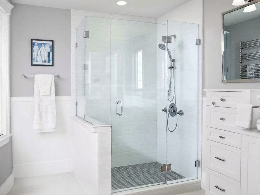 Bathroom glass door setup in a home near Walpole, MA showing a transformation in the bathroom space.