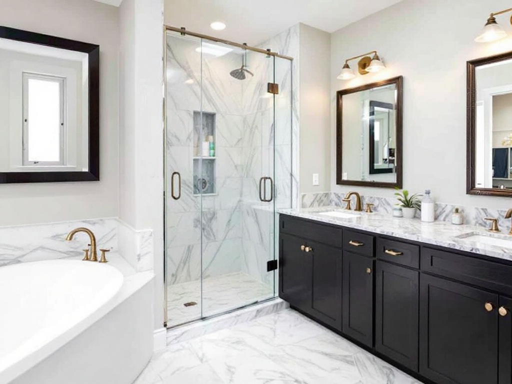A newly installed modern shower door by expert craftsmen near Boxborough MA.