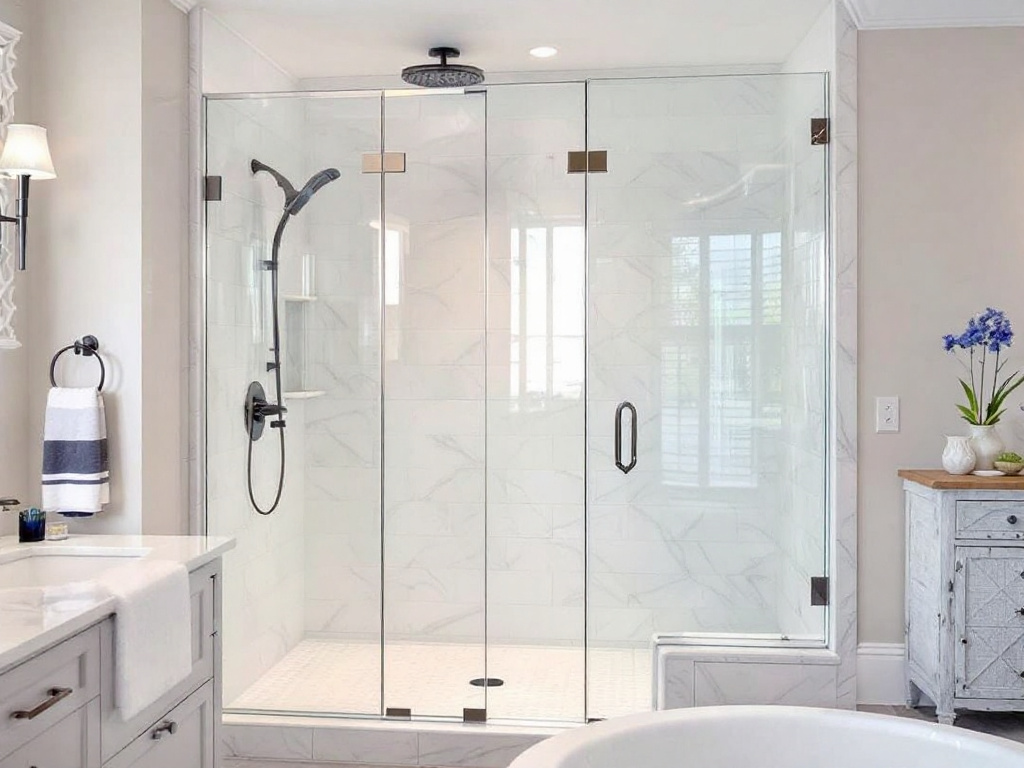 Image of an expertly crafted and elegant shower door installed in Hingham, MA. 