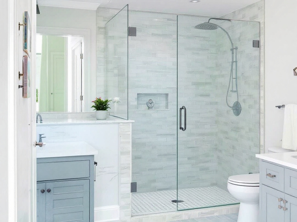 Skilled professionals from Boston-based services expertly installing modern, contemporary glass shower doors in Norwood, MA.