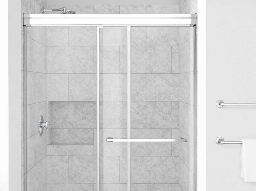 Alt Text: Expert guide on installing a contemporary, pre-purchased bi-fold shower door in a modern setting.