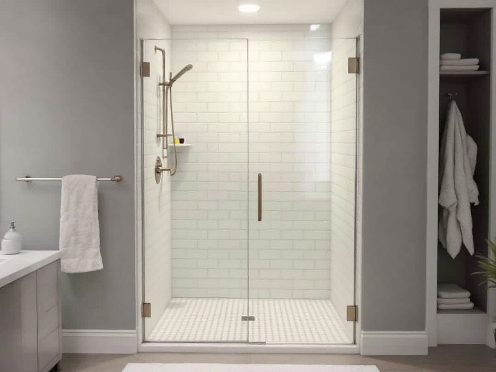 Professional installation of a modern and contemporary shower door near Watertown, MA. 
