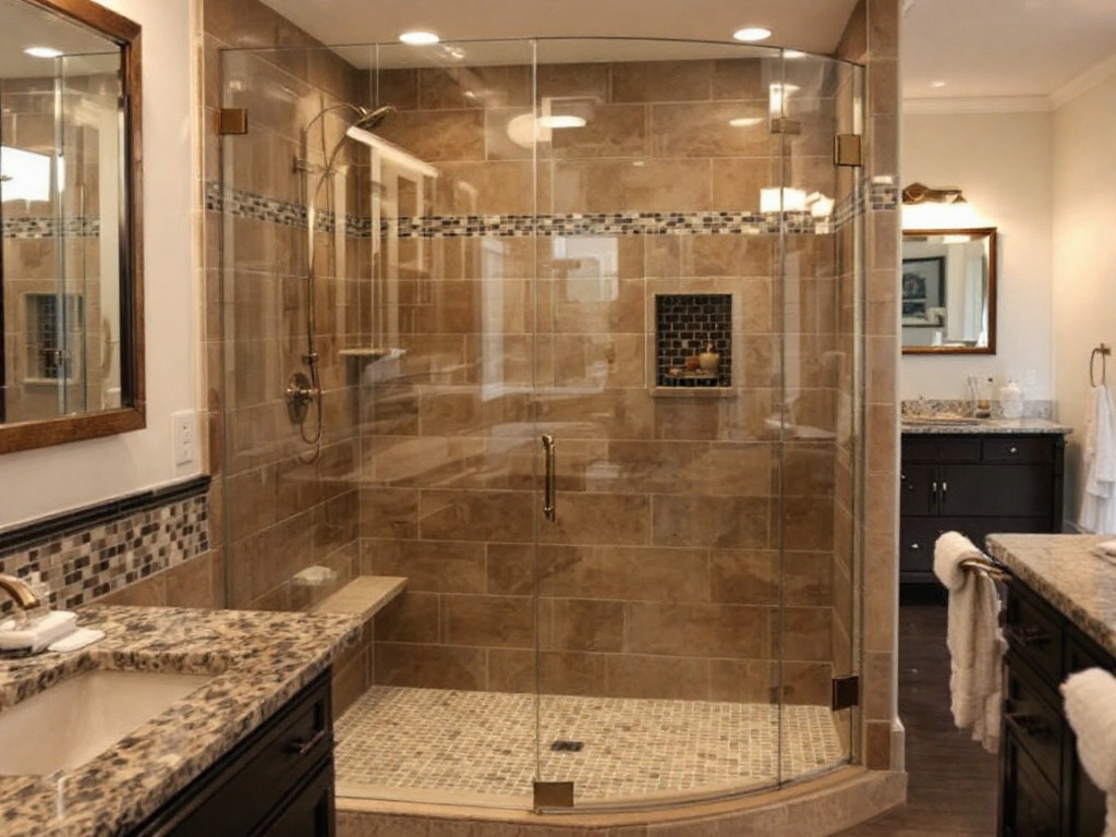 Alt Text: Professional shower door installation process in a residential home in Watertown, MA. 